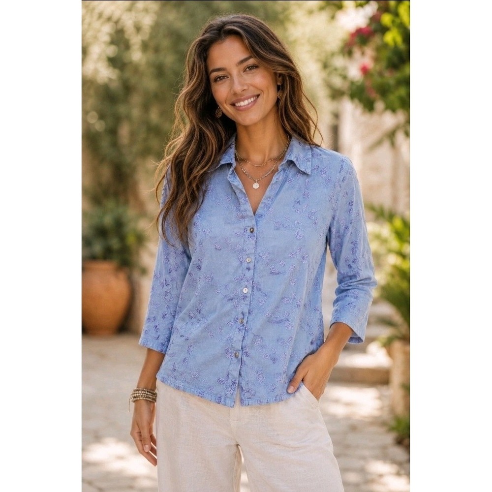 Johnny Was Boho Luxe Cottagecore Floral Embroidered Top Size S Coastal‎ Artsy
